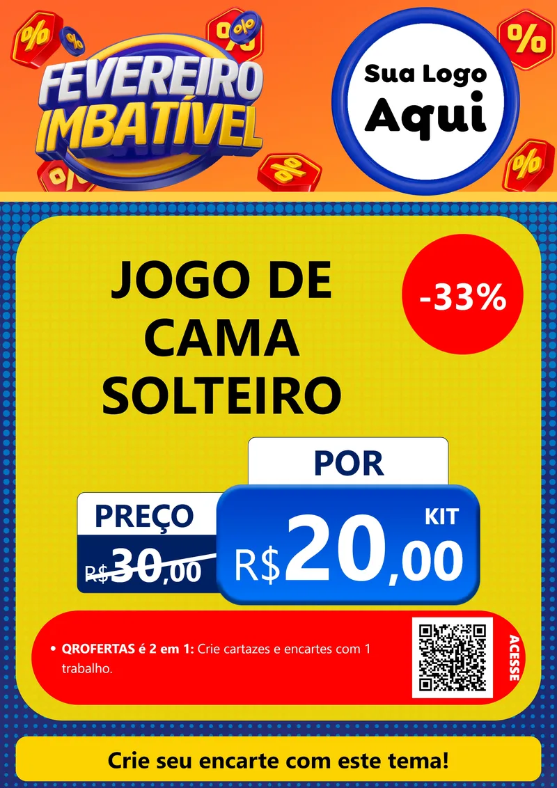 Modelo de Cartaz para Cartaz A4 Vertical com o tema Fevereiro Imbatível para Cama, Mesa e Banho