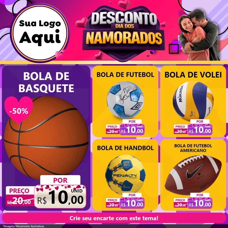 Modelo de Rede Social para Feed Facebook com o tema Desconto Dia dos Namorados para Artigos Esportivos