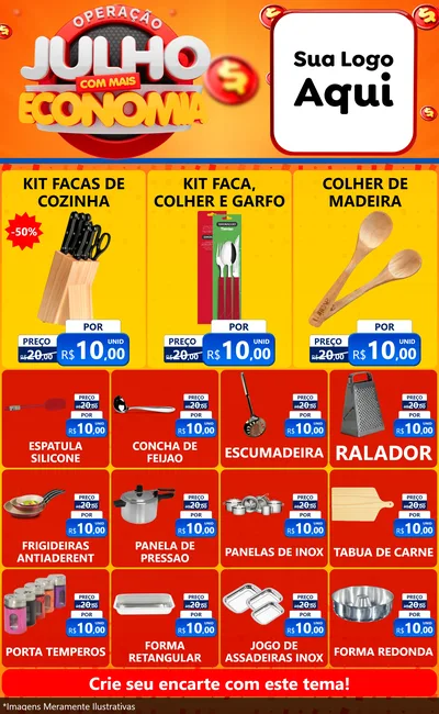Modelo de Encarte para Encarte Grande com o tema Operação Julho Com Mais Economia para Utilidades Domésticas