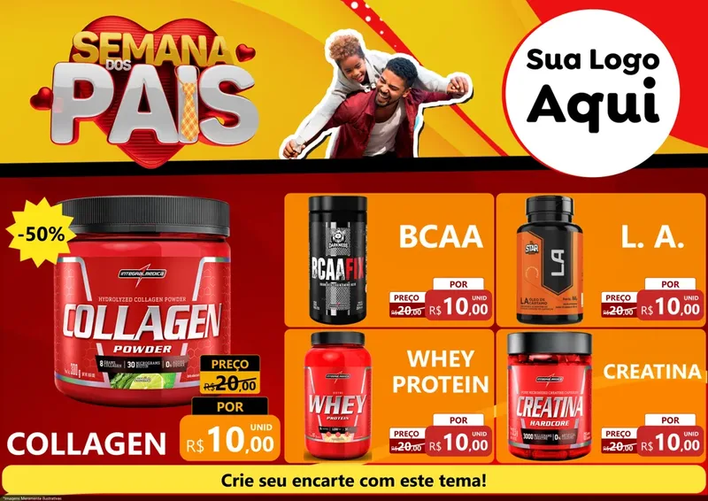 Modelo de Encarte para Encarte A4 Horizontal com o tema Semana Dos Pais para Suplementos alimentares