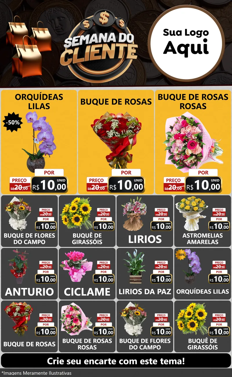 Modelo de Encarte para Encarte Grande com o tema Semana do Cliente para Floricultura e jardim