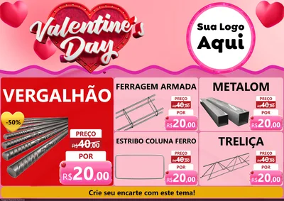 Modelo de Encarte para Encarte A4 Horizontal com o tema Valentine's Day para Ferragens