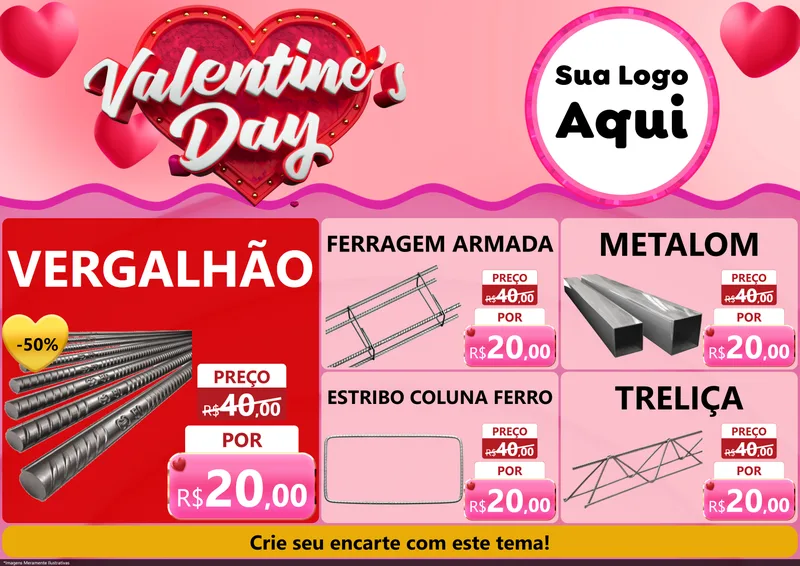 Modelo de Encarte para Encarte A4 Horizontal com o tema Valentine's Day para Ferragens