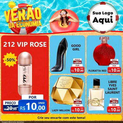 Modelo de Rede Social para Feed Facebook com o tema Verão da Economia para Perfumes