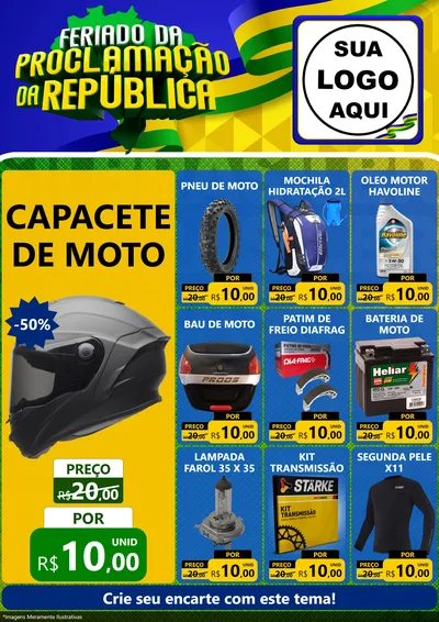Modelo de Encarte para Encarte A4 Vertical com o tema Feriado da Proclamação da República para Moto peças