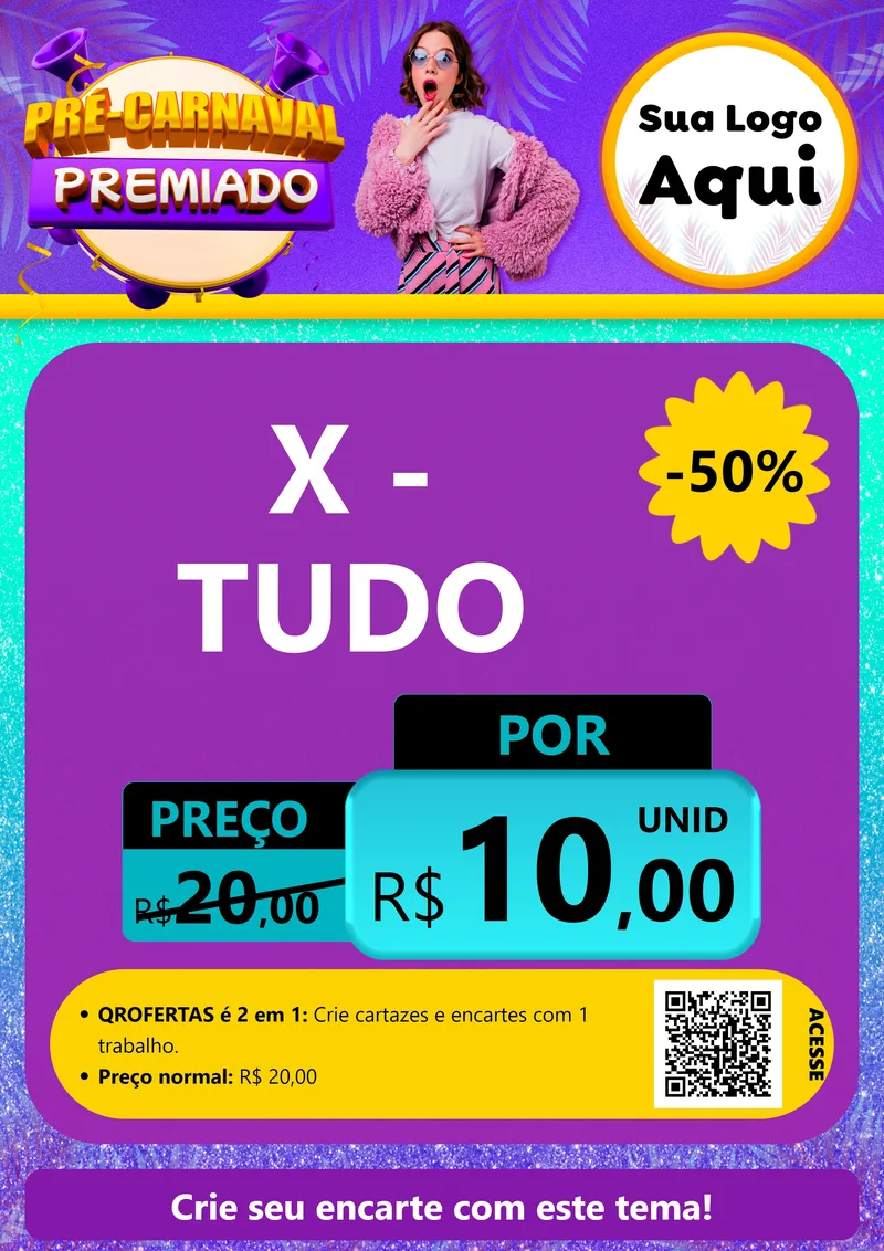 Modelo de Cartaz para Cartaz A4 Vertical com o tema Pré-Carnaval Premiado para Hamburgueria