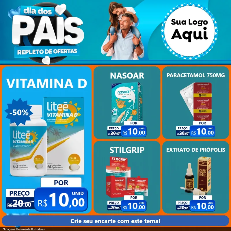 Modelo de Rede Social para Feed Facebook com o tema Dia Dos Pais Repleto de Ofertas para Farmácia