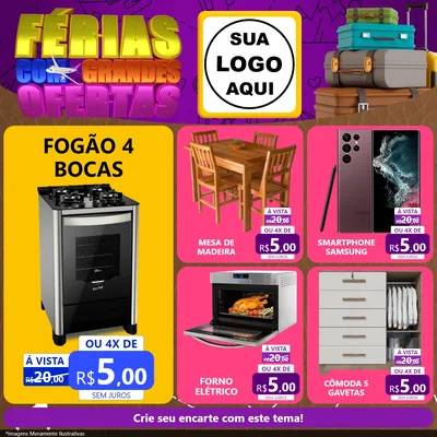 Modelo de Rede Social para Feed Facebook com o tema Férias com Grandes Ofertas para Móveis e Eletro
