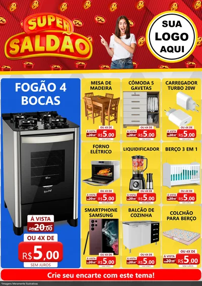 Modelo de Encarte para Encarte A4 Vertical com o tema Super Saldão para Móveis e Eletro