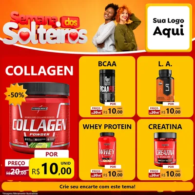 Modelo de Rede Social para Feed Facebook com o tema Semana dos Solteiros para Suplementos alimentares