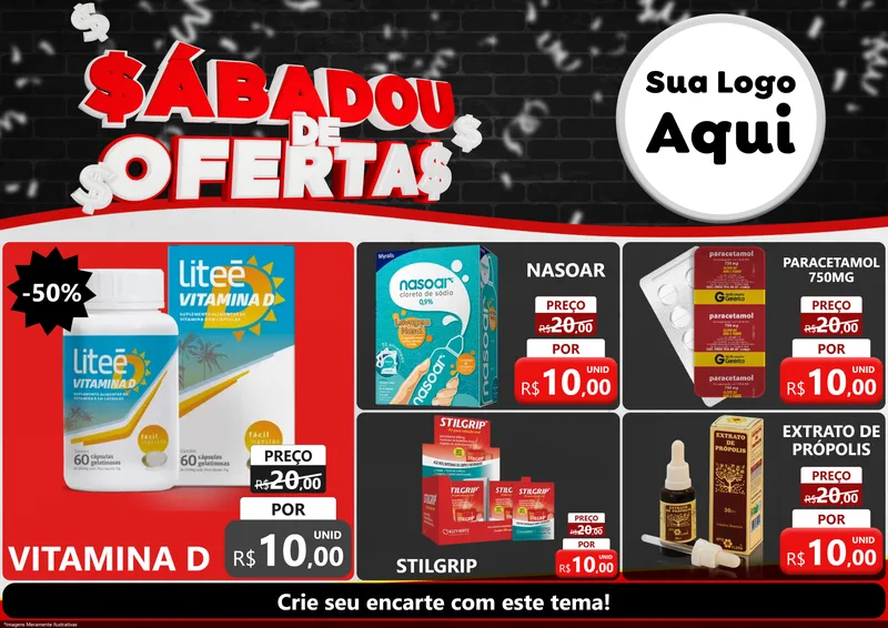 Modelo de Encarte para Encarte A4 Horizontal com o tema Sabadou de Ofertas para Farmácia