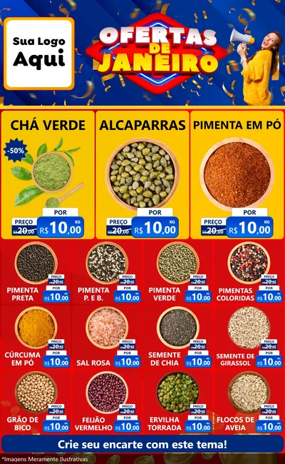Modelo de Encarte para Encarte Grande com o tema Ofertas de Janeiro para Produtos Naturais