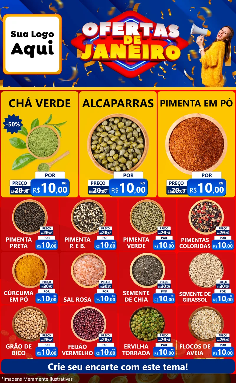 Modelo de Encarte para Encarte Grande com o tema Ofertas de Janeiro para Produtos Naturais