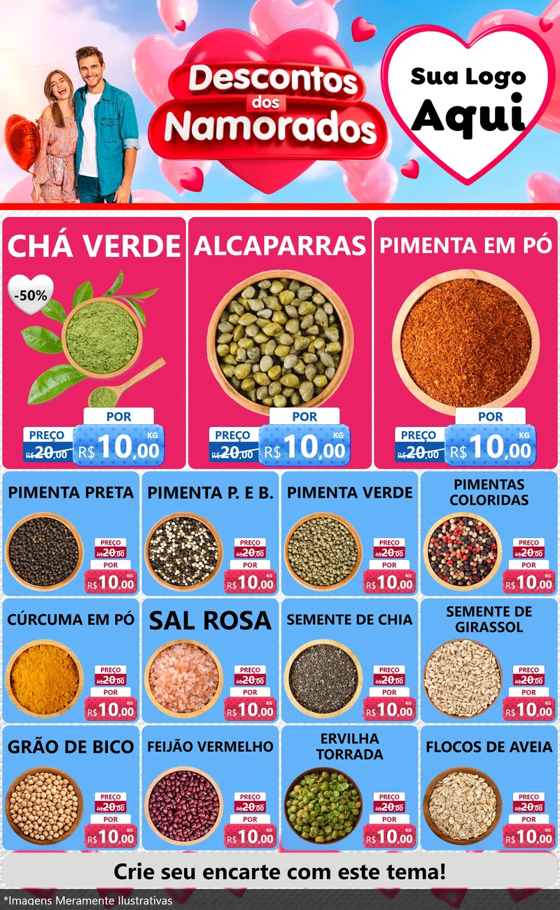 Modelo de Encarte para Encarte Grande com o tema Descontos dos Namorados para Produtos Naturais