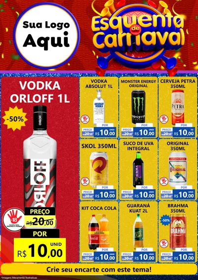 Modelo de Encarte para Encarte A4 Vertical com o tema Esquenta de Carnaval para Distribuidora de bebidas