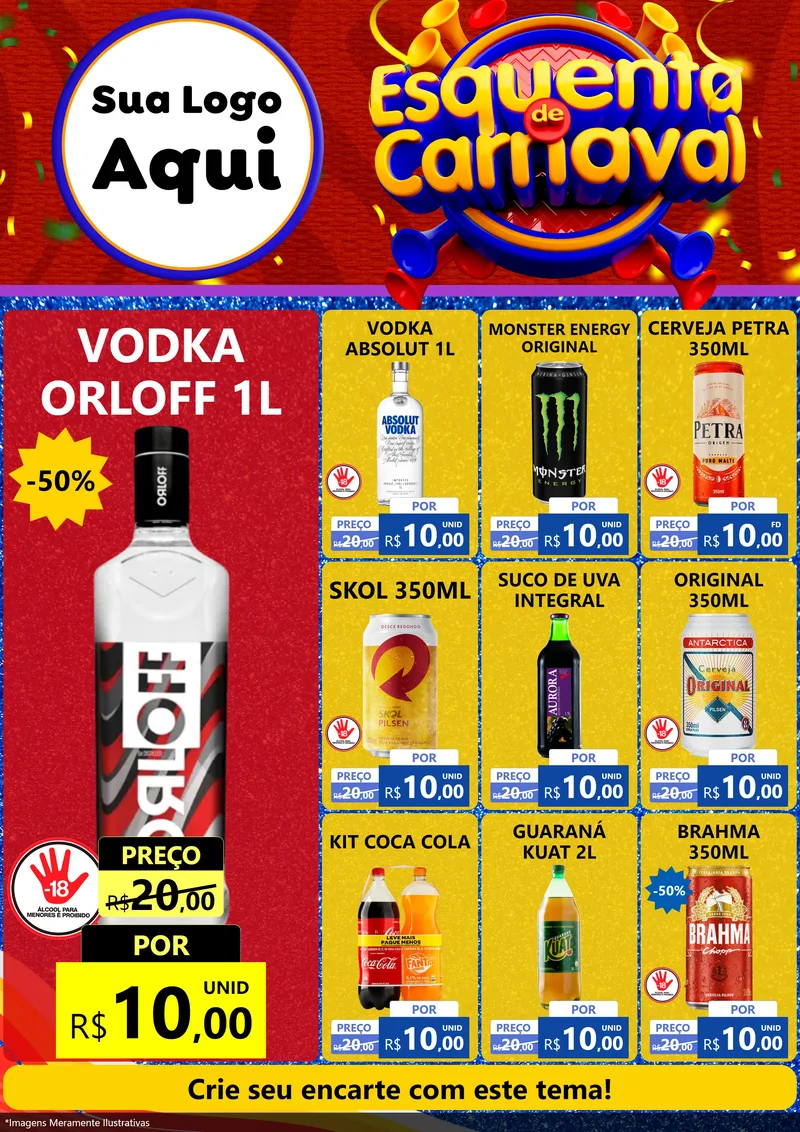 Modelo de Encarte para Encarte A4 Vertical com o tema Esquenta de Carnaval para Distribuidora de bebidas