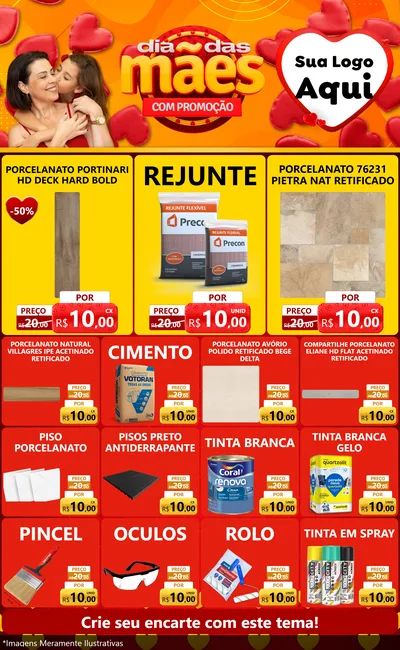 Modelo de Encarte para Encarte Grande com o tema Dia das Mães com Promoção para Pisos e revestimentos