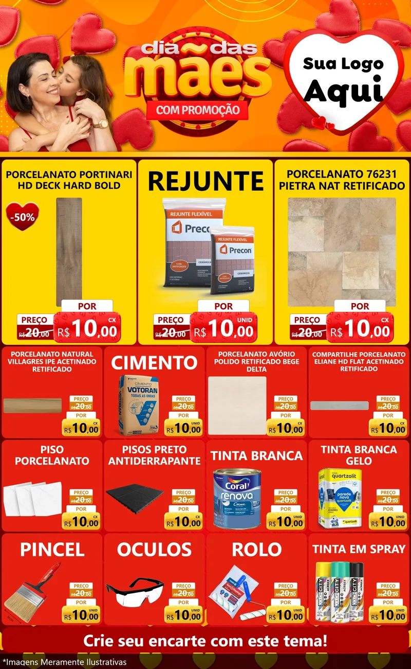 Modelo de Encarte para Encarte Grande com o tema Dia das Mães com Promoção para Pisos e revestimentos