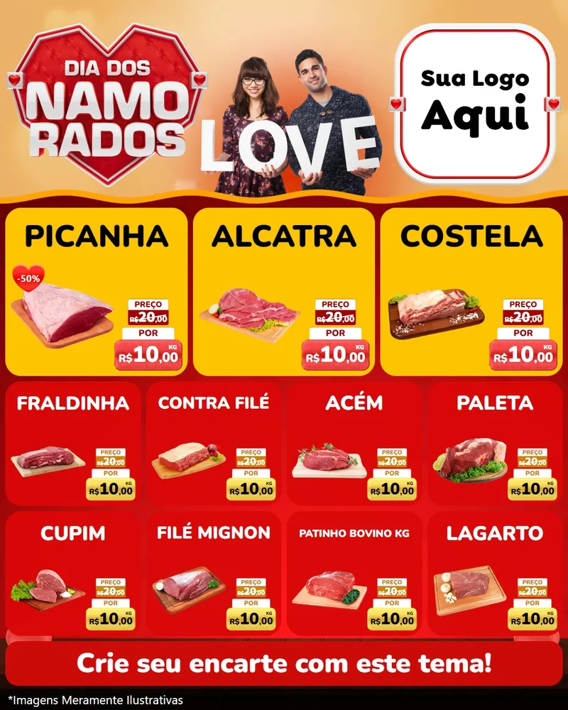 Modelo de Rede Social para Feed Instagram com o tema Dia dos Namorados para Açougue