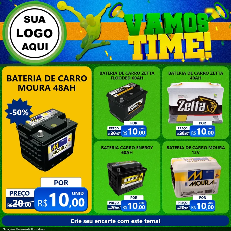 Modelo de Rede Social para Feed Facebook com o tema Vamos Time! para Baterias Elétricas