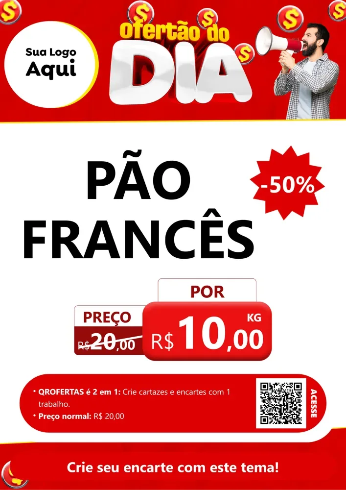 Modelo de Cartaz para Cartaz A4 Vertical com o tema Ofertão do dia para Padaria