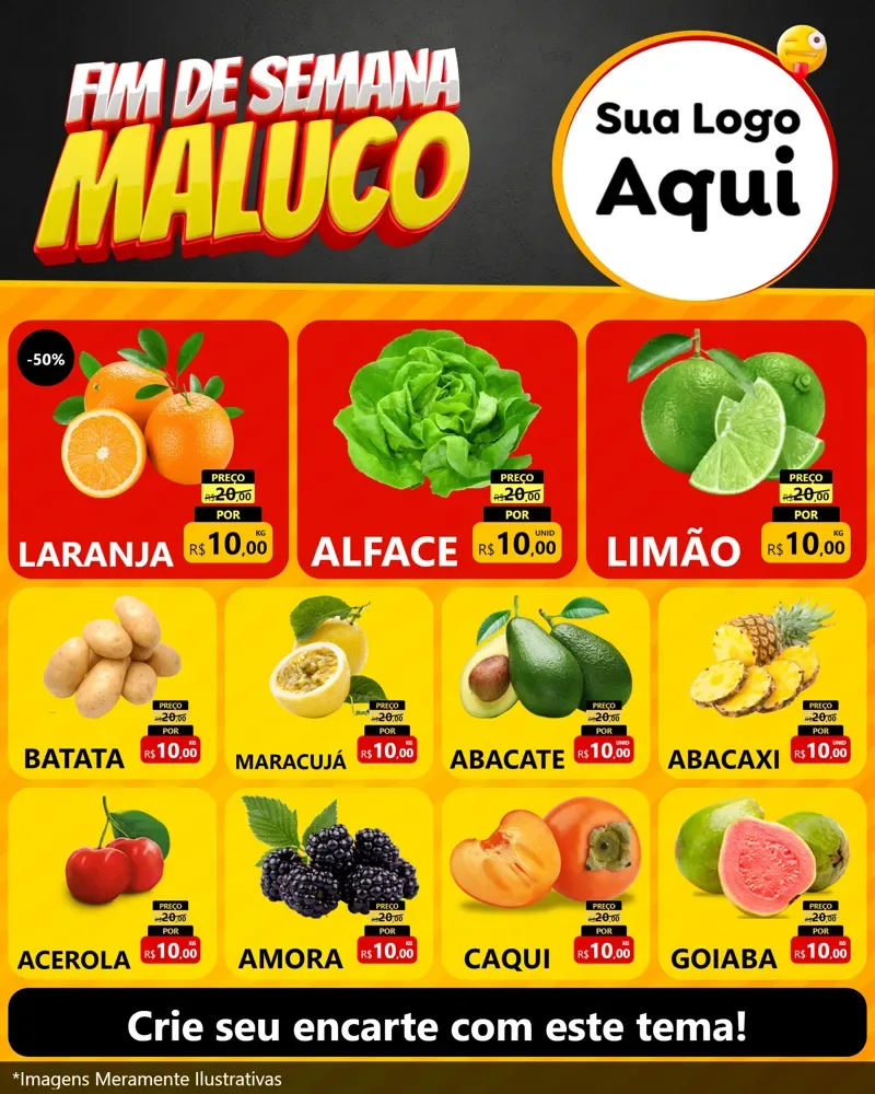 Modelo de Rede Social para Feed Instagram com o tema Final de Semana Maluco para Hortifrúti
