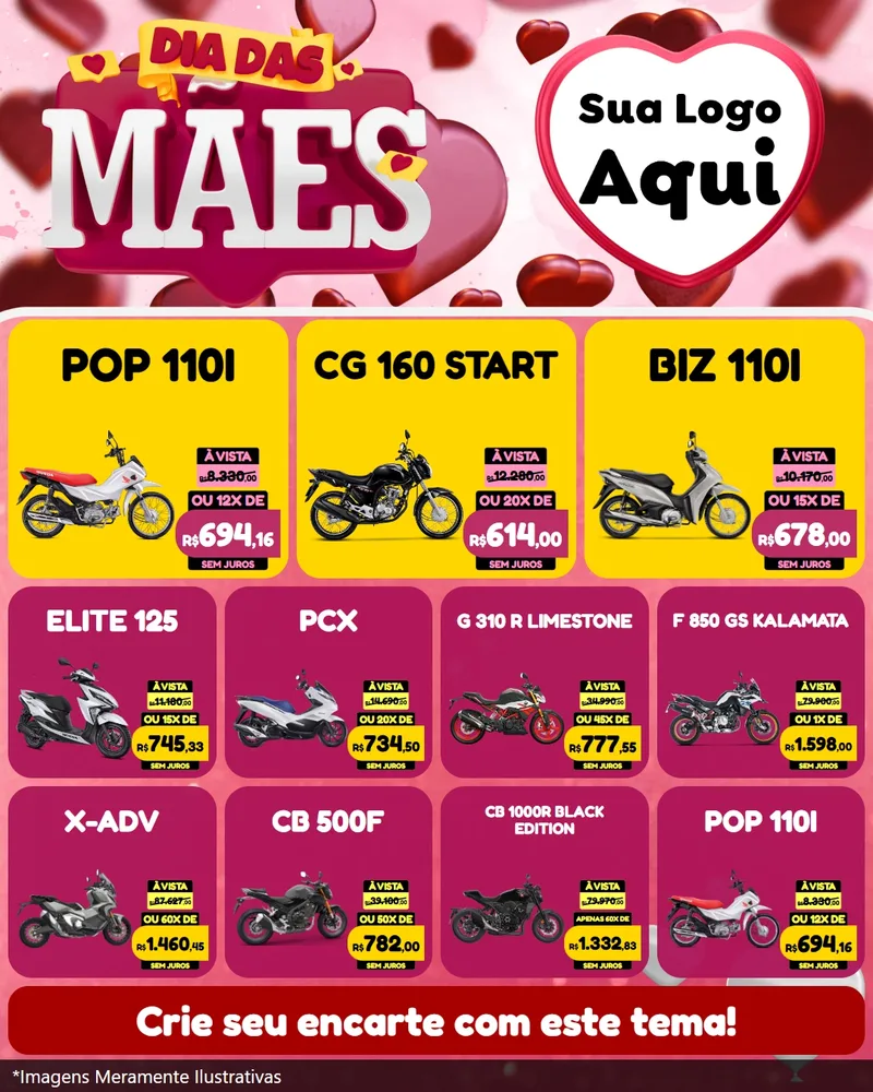 Modelo de Rede Social para Feed Instagram com o tema Dia Das Mães para Concessionaria de Motos