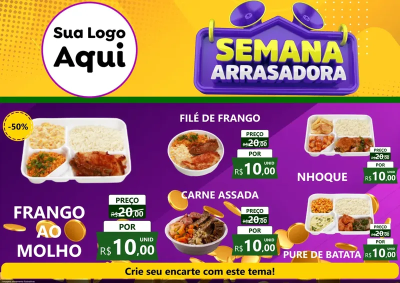 Modelo de Encarte para Encarte A4 Horizontal com o tema Semana Arrasadora para Restaurante