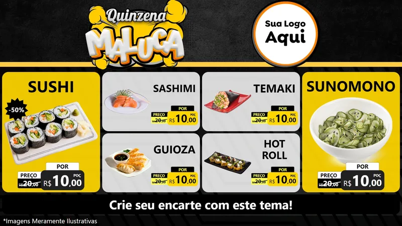 Modelo de TV para TV Horizontal com o tema Quinzena Maluca para Comida japonesa