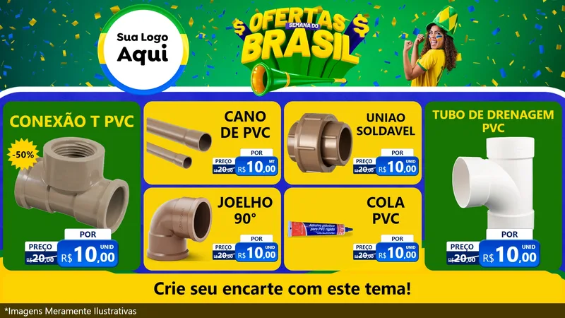 Modelo de TV para TV Horizontal com o tema Ofertas Semana do Brasil para Tubos e conexões