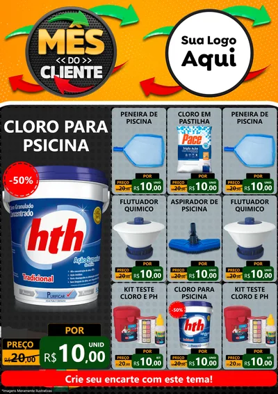 Modelo de Encarte para Encarte A4 Vertical com o tema Mês do Cliente para Produtos para Piscina