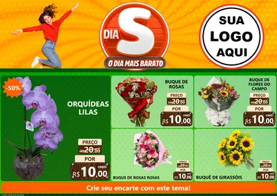 Modelo de Encarte para Encarte A4 Horizontal com o tema Dia S - O Dia Mais Barato para Floricultura e jardim