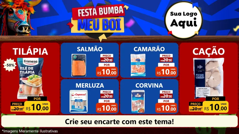 Modelo de TV para TV Horizontal com o tema Festa Bumba meu Boi para Peixaria