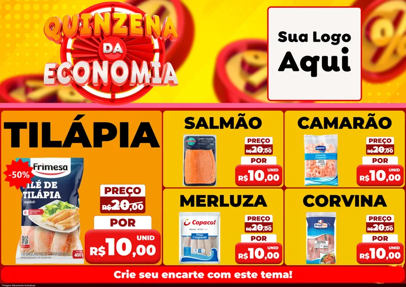 Modelo de Encarte para Encarte A4 Horizontal com o tema Quinzena Da Economia para Peixaria