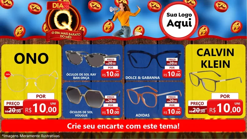 Modelo de TV para TV Horizontal com o tema Dia Q - O Dia Mais Barato Do Mês para Óticas