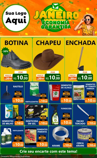 Modelo de Encarte para Encarte Grande com o tema Janeiro - Economia Garantida para Agropecuária