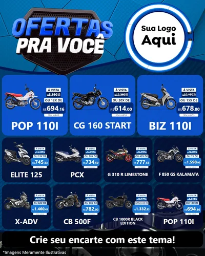 Modelo de Rede Social para Feed Instagram com o tema Ofertas Para Você - Auto e Motopeças para Concessionaria de Motos