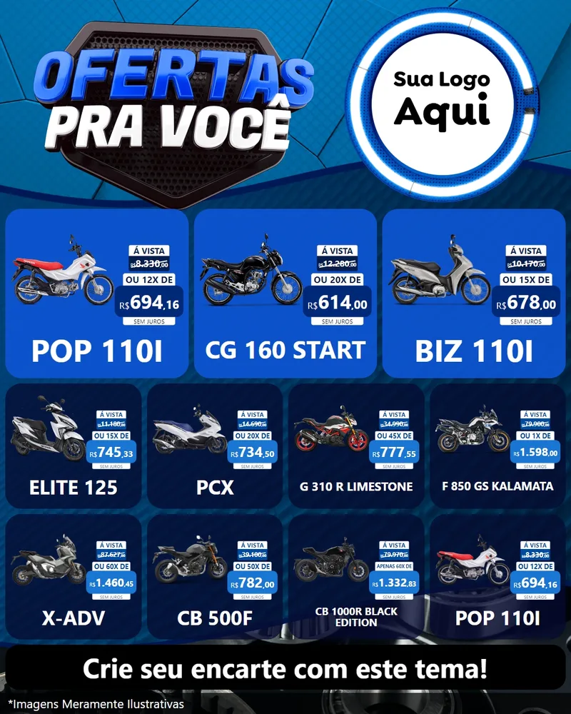 Modelo de Rede Social para Feed Instagram com o tema Ofertas Para Você - Auto e Motopeças para Concessionaria de Motos
