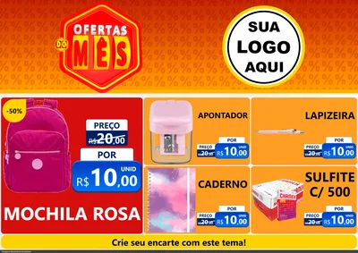 Modelo de Encarte para Encarte A4 Horizontal com o tema Ofertas do Mês para Papelaria