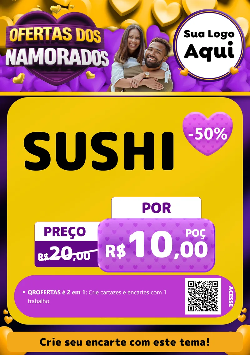 Modelo de Cartaz para Cartaz A4 Vertical com o tema Oferta Dos Namorados para Comida japonesa