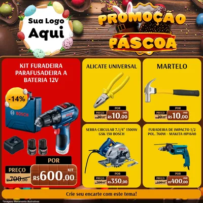 Modelo de Rede Social para Feed Facebook com o tema Promoção Páscoa para Maquinas e Ferramentas