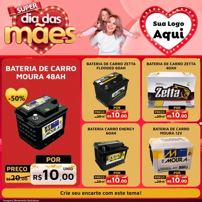Modelo de Rede Social para Feed Facebook com o tema Super Dia Das Mães para Baterias Elétricas