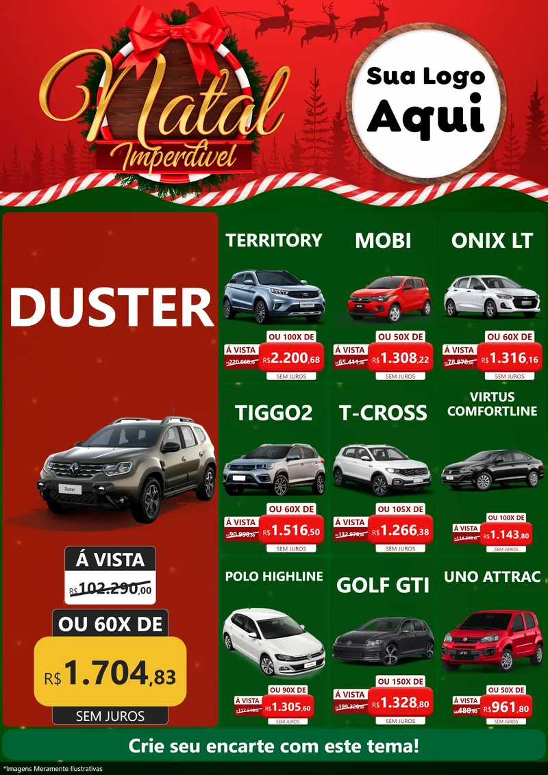Modelo de Encarte para Encarte A4 Vertical com o tema Natal Imperdível para Concessionaria de Carros