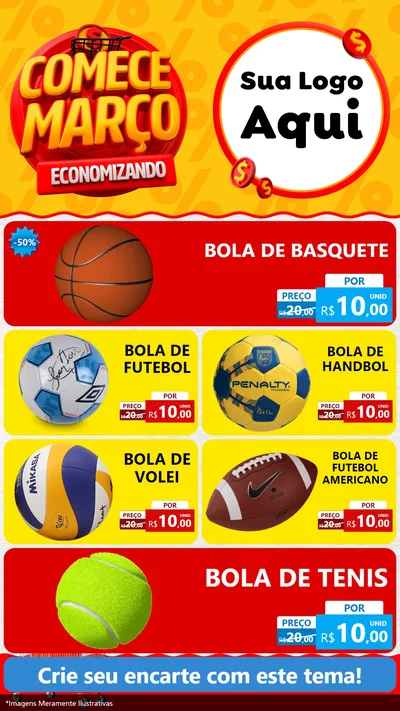 Modelo de TV para TV Vertical com o tema Comece Março Economizando para Artigos Esportivos