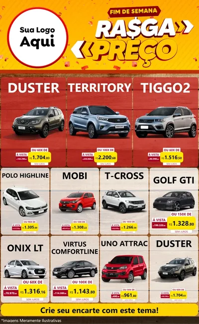 Modelo de Encarte para Encarte Grande com o tema Fim de Semana Rasga Preços para Concessionaria de Carros
