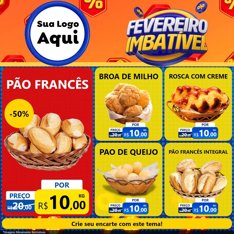 Modelo de Rede Social para Feed Facebook com o tema Fevereiro Imbatível para Padaria