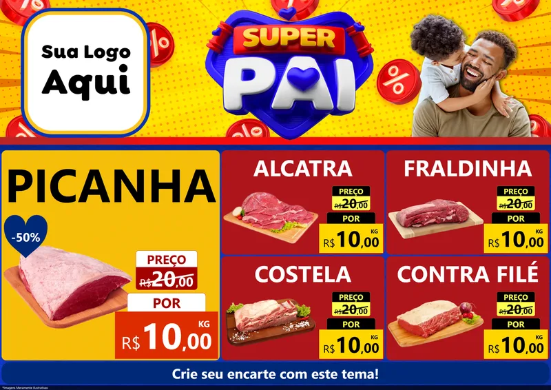Modelo de Encarte para Encarte A4 Horizontal com o tema Super Pai para Açougue