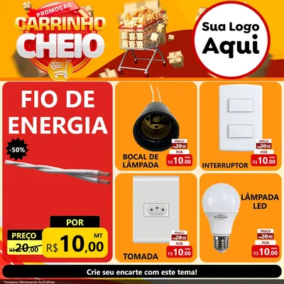 Modelo de Rede Social para Feed Facebook com o tema Promoção carrinho cheio para Materiais Elétricos