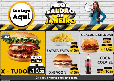 Modelo de Encarte para Encarte A4 Horizontal com o tema Mega Saldão de Janeiro para Hamburgueria