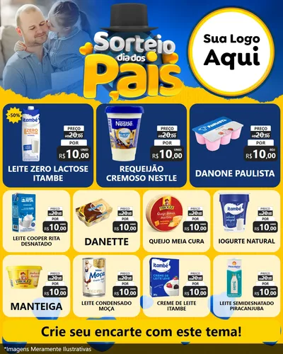 Modelo de Rede Social para Feed Instagram com o tema Sorteio Dia Dos Pais para Frios e Laticínios